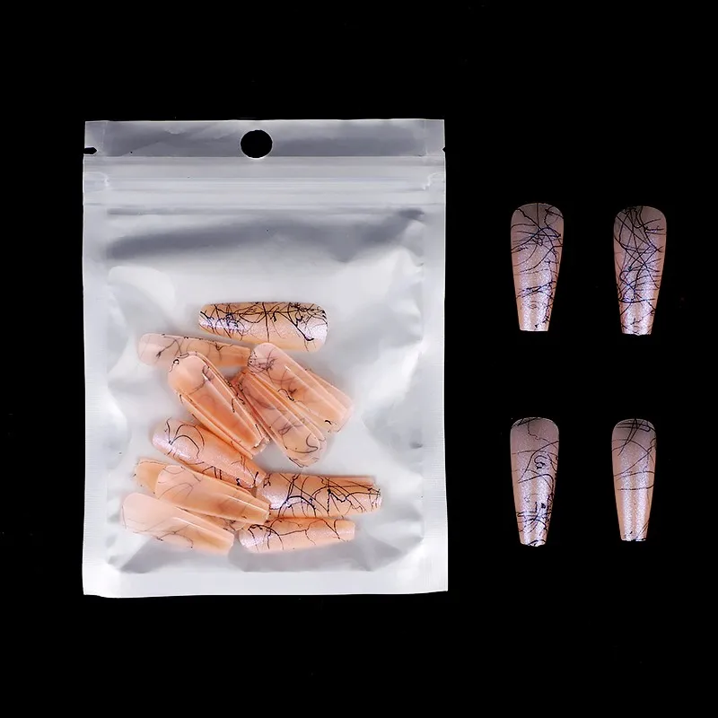 풀 커버 코핀 네일 팁 프레스 네일 키트, 모노크롬 긴 발레 가짜 손톱, 접착제 분리형, 24 개