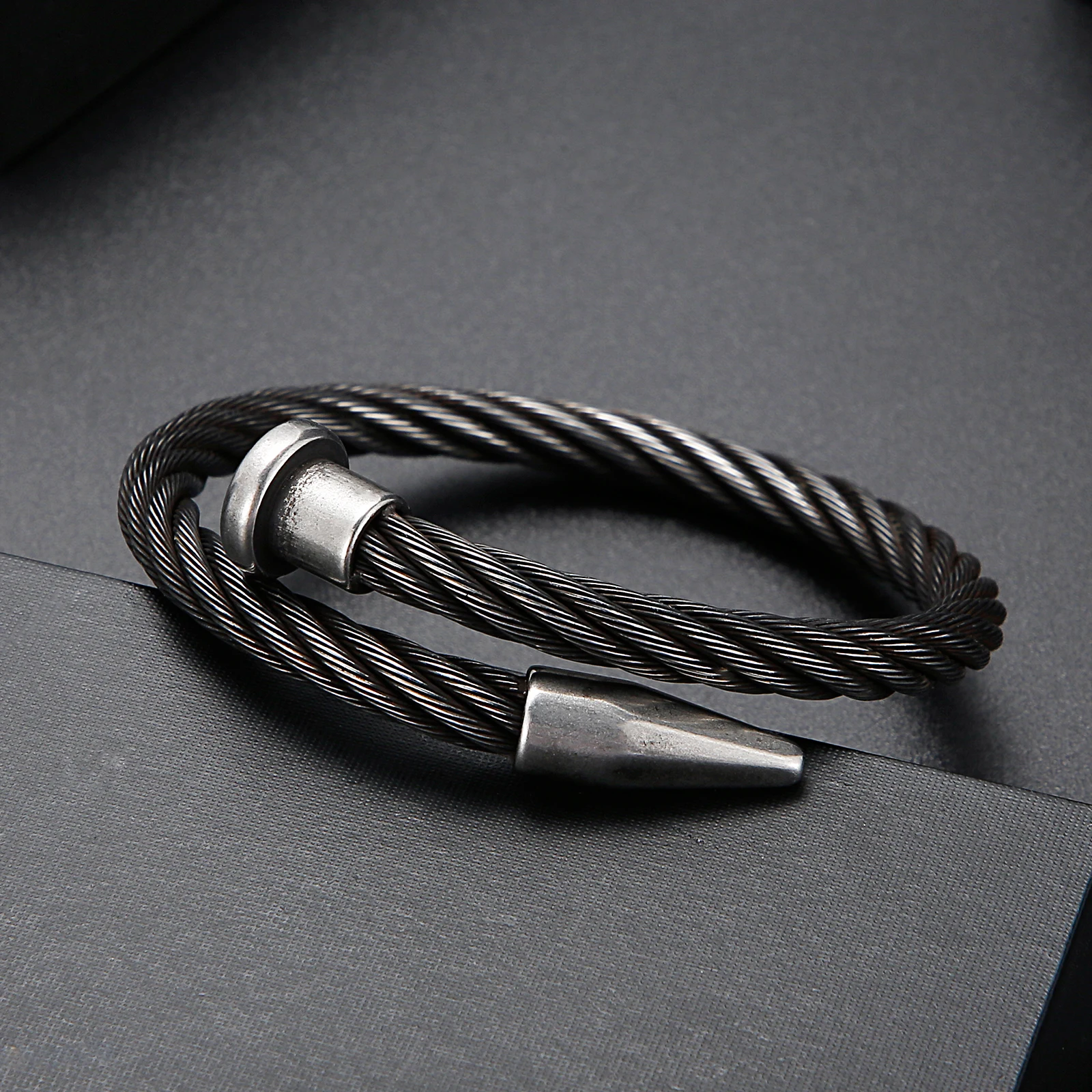 Stainless Steel Vintage Punk Bangle Men Nail Bracelet Titanium Opening Cuff Charm Jewelry Pulseras Hombre Nail Wire Bangles