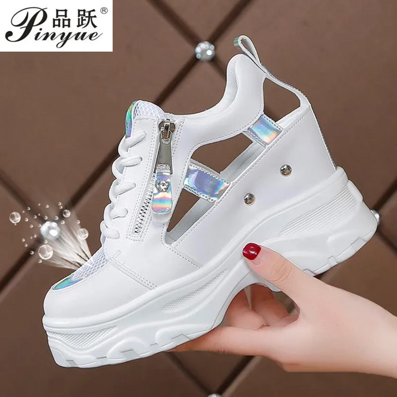 Summer Women Sneakers Mesh High Platform Trainers White Shoes 9CM Heels Wedges Sandals Breathable Woman Casual Outdoor Shoe