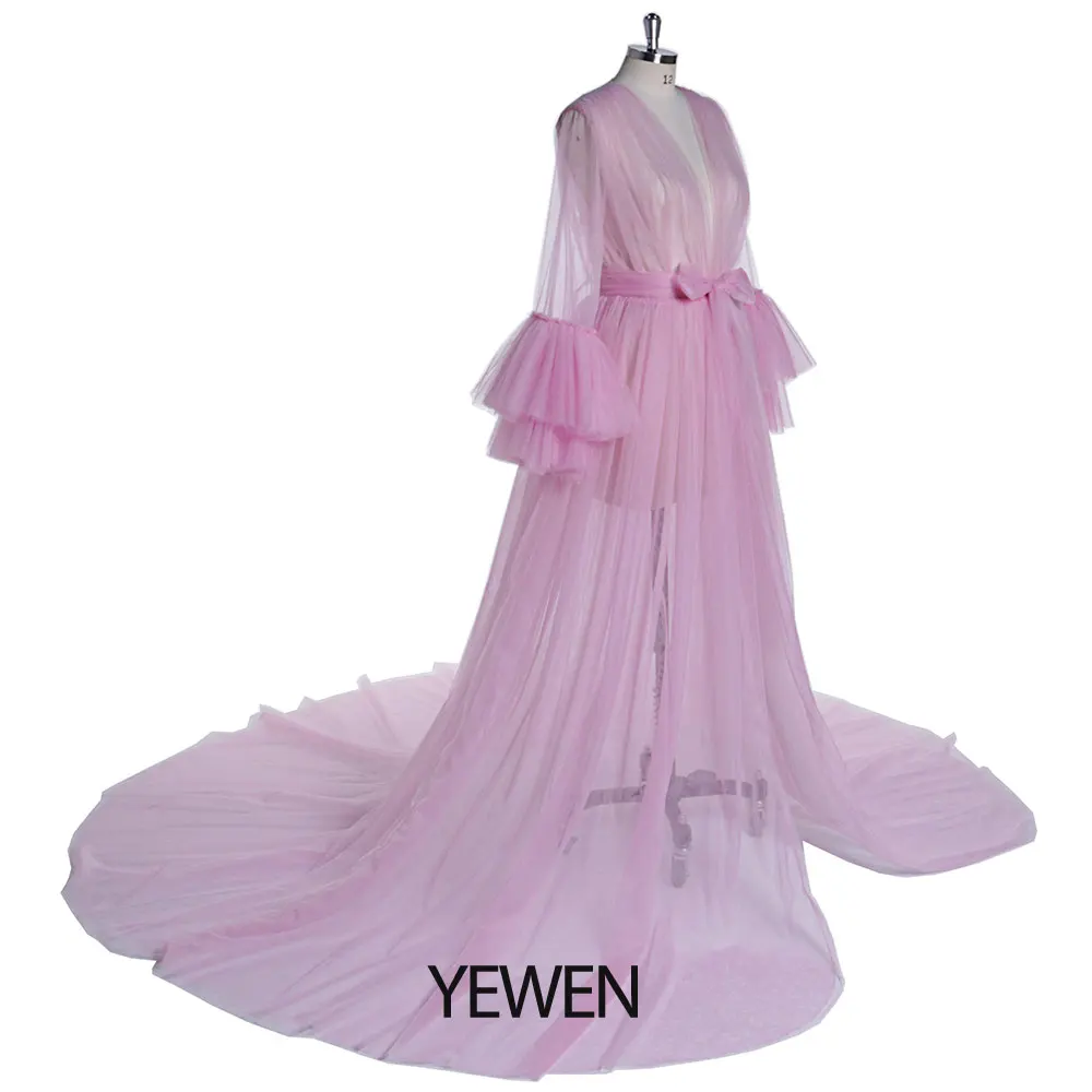 Soft Tulle Evening Robes See Through Maternity Gowns Tulle Dress Women Pregnancy Photoshoot Props Dress YEWEN