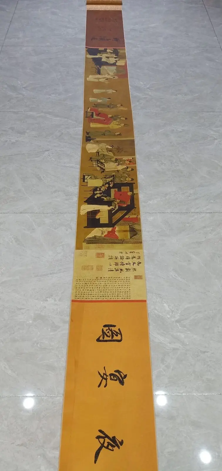 

140" Chinese Xuan Paper Figure Stories 'banquet figure Long Scrolls Painting