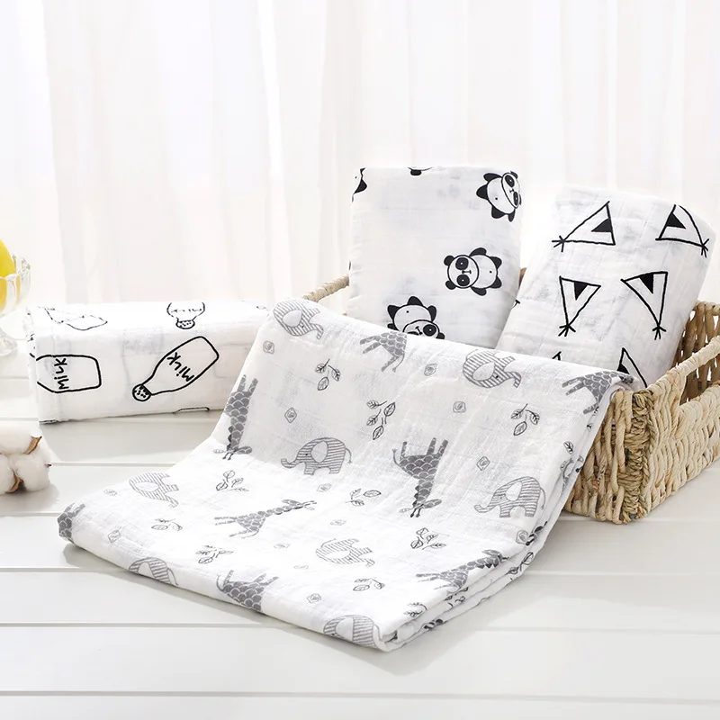 

Cartoon Baby Bath Towel Muslin Cotton Baby Swaddle Bathrobe Infant Wrap Bathing Towel Soft Newborn Baby Blanket Gauze Bath Towel