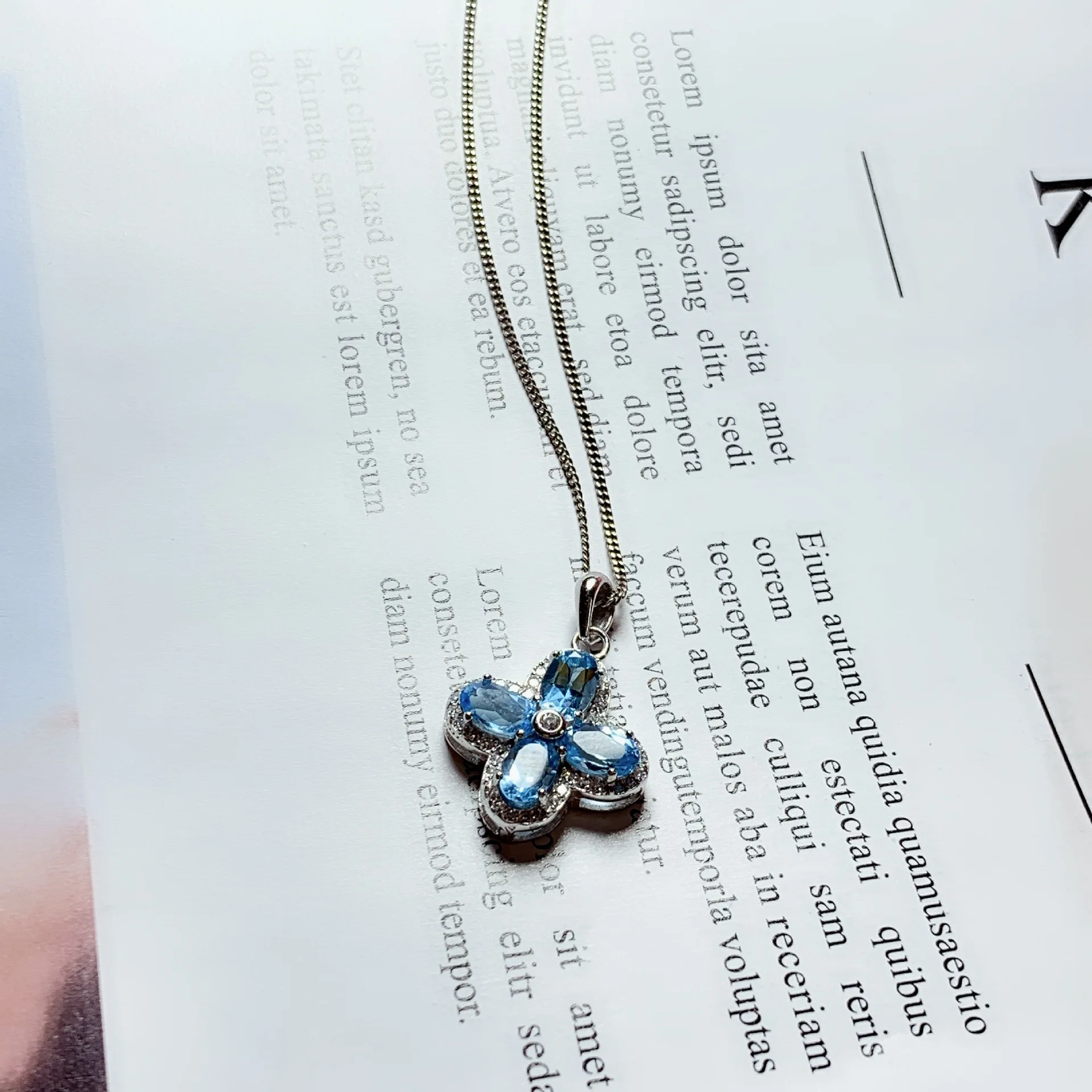 Classic Gemstone Necklace Pendant for Woman 4mm*6mm Natural Blue Topaz Pendant 925 Silver Topaz Jewelry