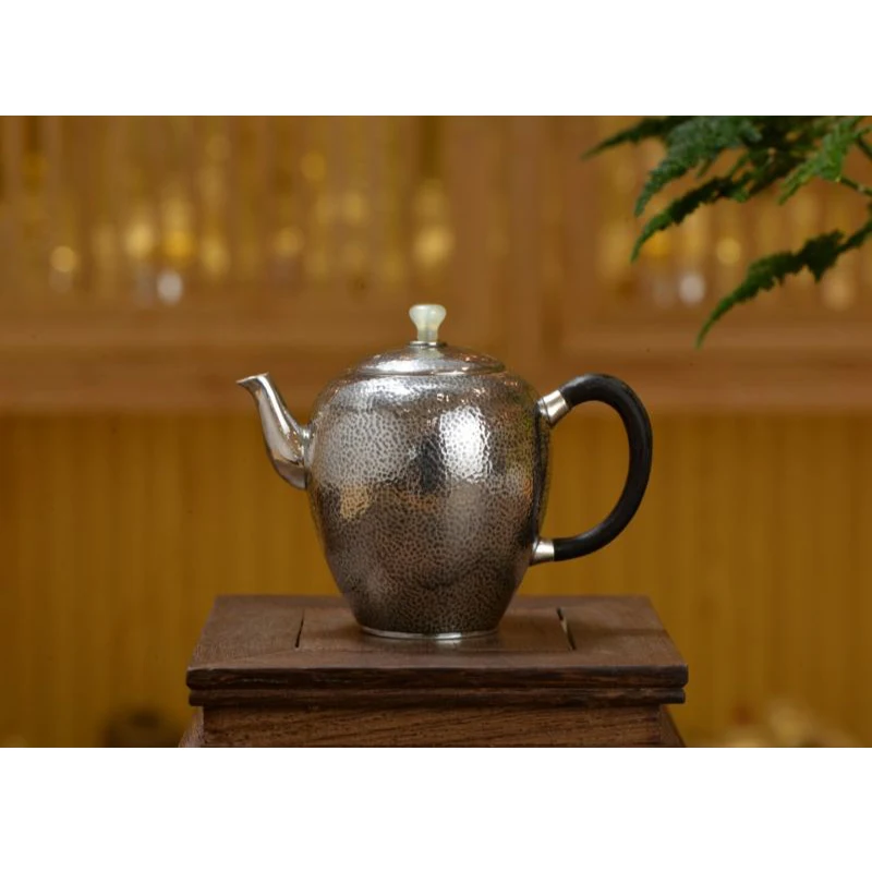 Silver pot 999 sterling silver handmade tea set Japanese retro teapot kettle home tea ceremony Kungfu tea set 150ml