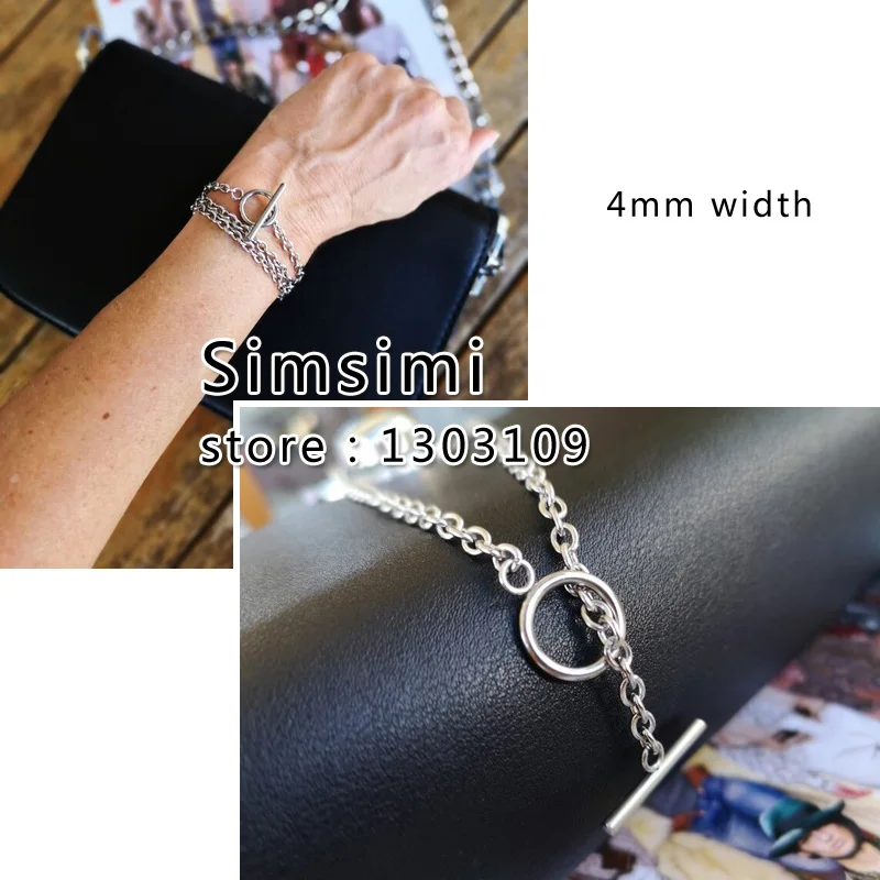 Stainless steel Women bracelet jewelry 4mm width Rolo O cable Chain T bar toggle clasp steel gold color pulsera bracelets