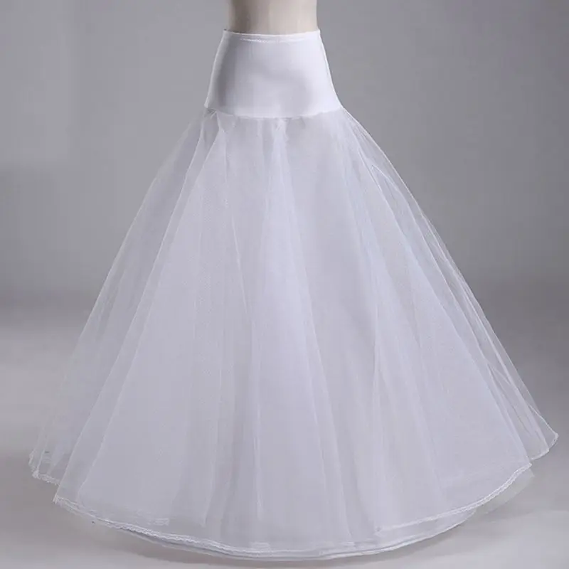 Womens White 1 Hoop A Line Two Layers Petticoat Bridal Wedding Dress Elastic Waist Vintage Lace Trim Underskirt Crinolines Slip