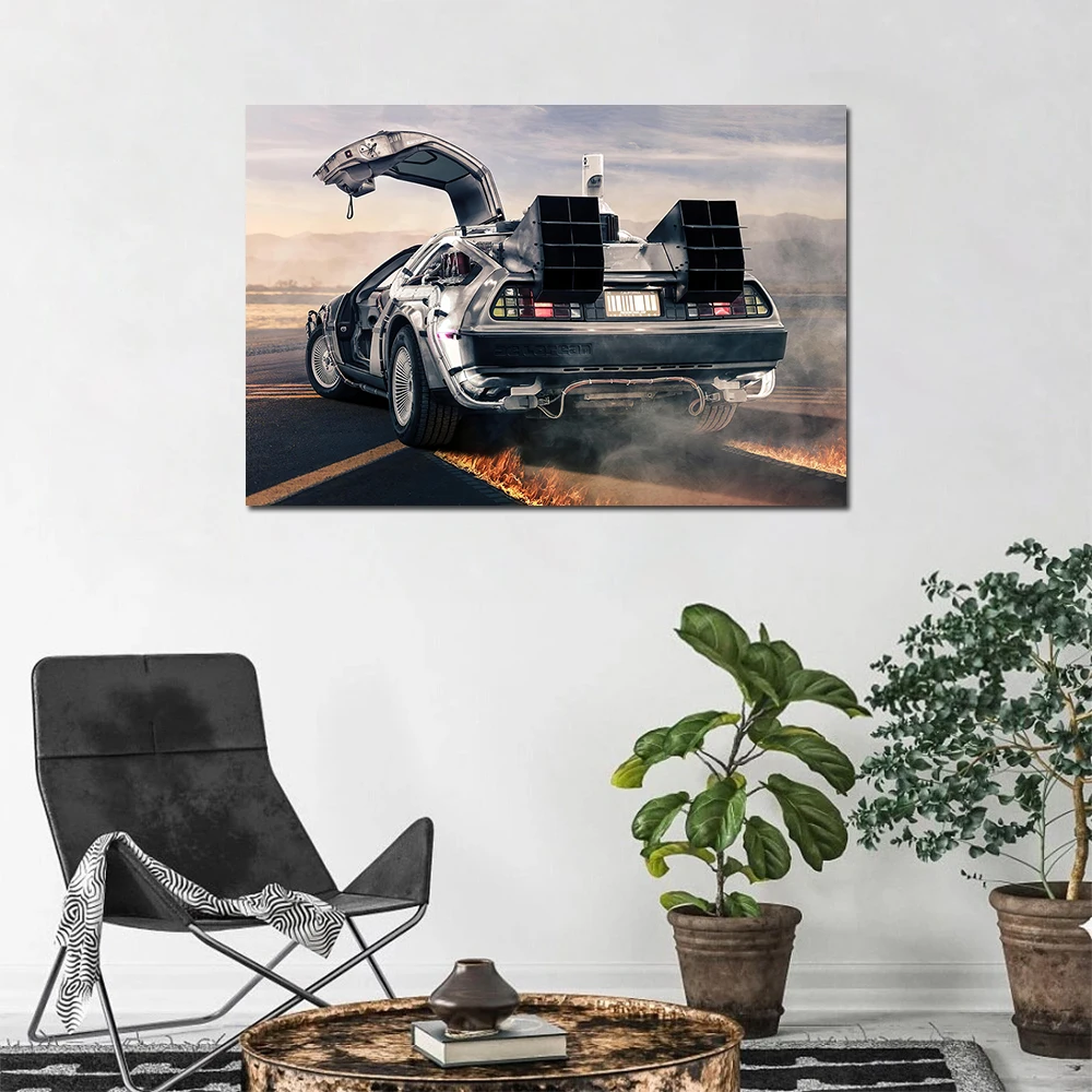 Vehicle Poster Back To The Future DeLorean DMC-12 Classic Car Picture Canvas Print Painting Wall Art For Home Room Decor