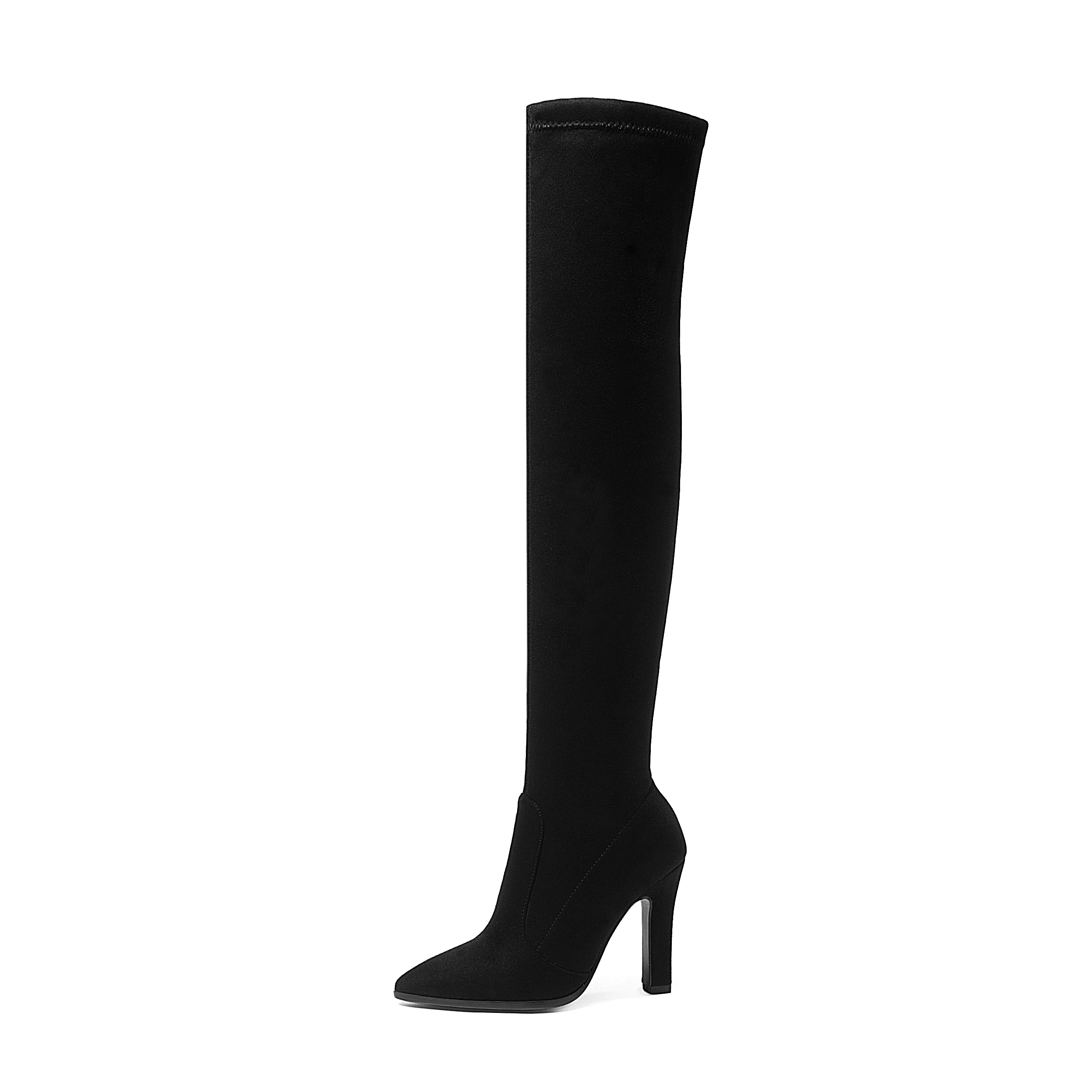 QUTAA 2021 Women Over The Knee High Boots Slip on Winter Shoes Thin High Heel Pointed Toe All Match Women Boots Size 34-43