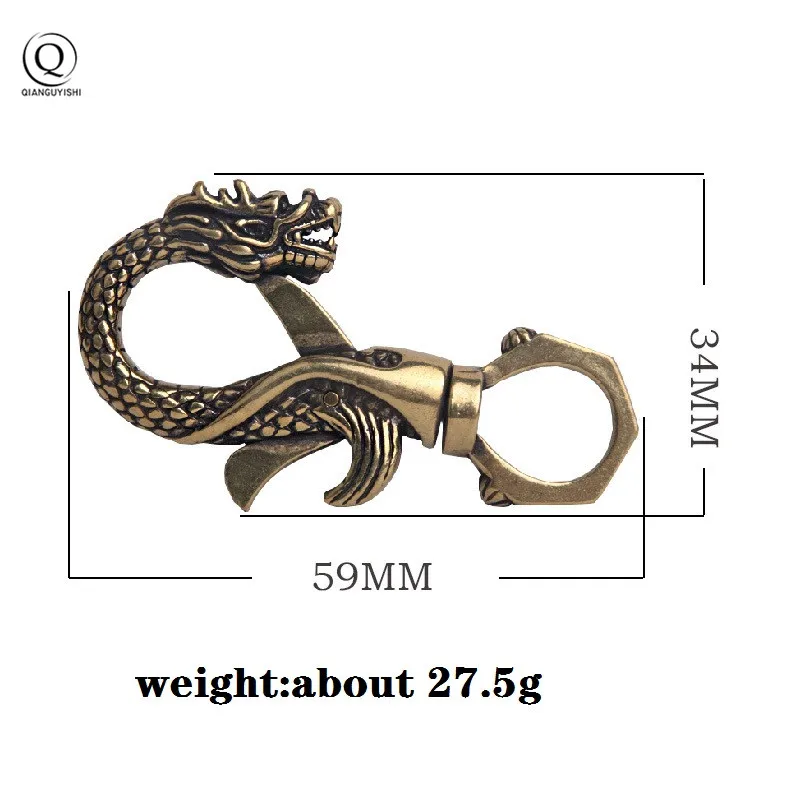 Brass Dragon Phoenix Head Keychain Antique Craft Key Chains Lobster Clasps Keyring Waist Buckle Copper Vintage Car Key Holder