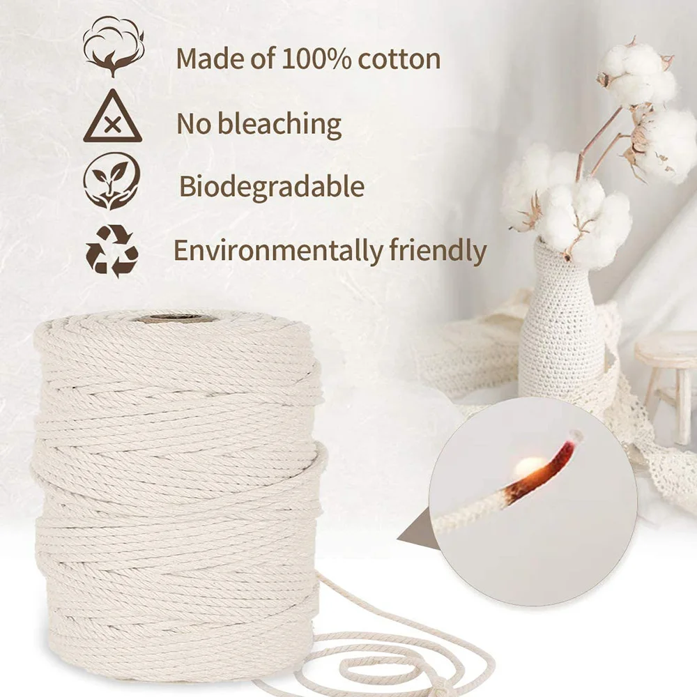 Natural Cotton Twine Rope Cotton Macrame Cord Twisted Soft Cotton Cord String DIY Plant Hanger Craft Making Knitting Cord Rope