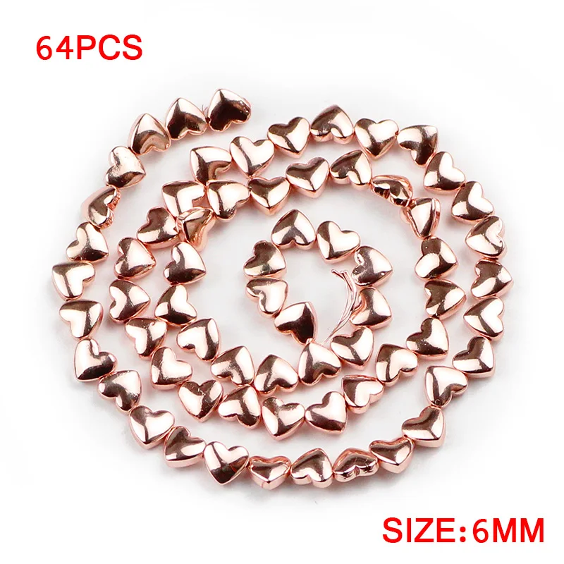 JHNBY 6*5mm Rose Gold Colour Heart Shape Hematite Natural Stone Spacer Loose Beads For Jewelry Making Diy Bracelets Accessories