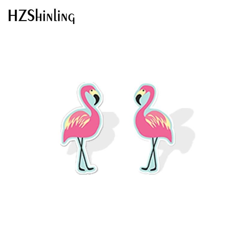 2019 New Pink Flamingo Acrylic Earring Funny Flamingos Resin Earrings Birds Stud Ear Gifts Epoxy Earring