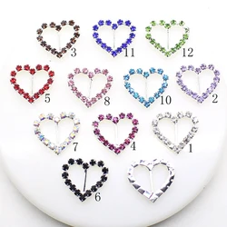 10pcs/Lot  20mm*21mm Heart Silver Multicolor Rhinestones Buckles Metal Diamante Diy Hair Accessory Bling Wedding Ribbon Fitting