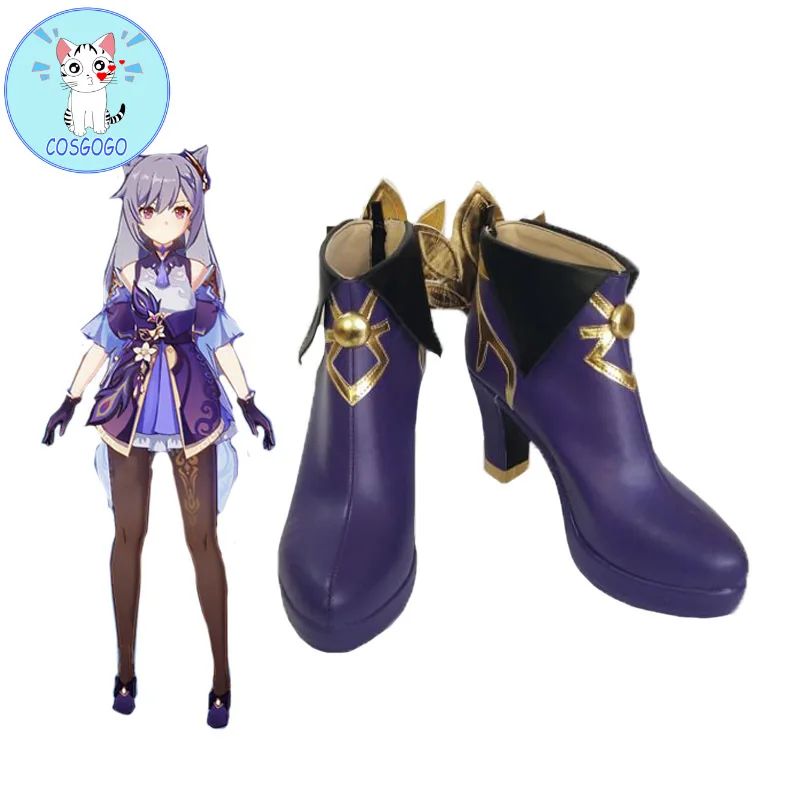 

Genshin Impact Keqing Boots Purple Boots Cosplay Shoes Game Anime Carnival Party Halloween custom made