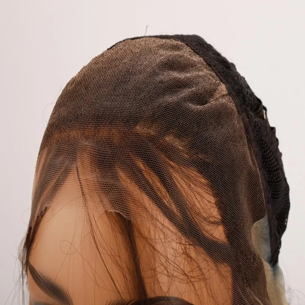 Peruca dianteira do laço sintético para mulheres, cor preta profunda, extensão do cabelo falso, resistente ao calor, peruca reta cosplay, 24"