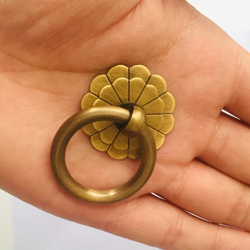 Antique Brass Cabinet Ring Knobs Pulls Gold/Bronze Kitchen Drawer Dresser Pulls Cupboard Door Handles-1Pack