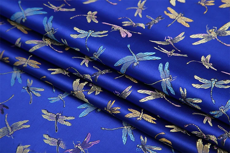 Purple Dragonfly Style Damask Silk Satin Brocade, Jacquard Fabric, Costume Upholstery, Furniture, Curtain, Sewing material