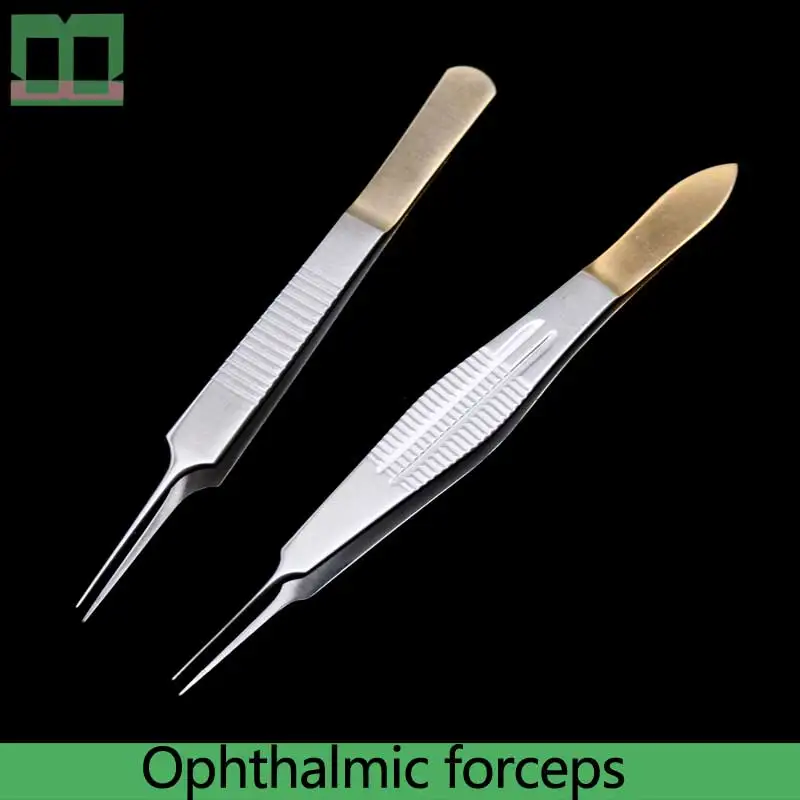 Surgical instrument fat tweezers dovetail with gilded handle 0.4mm Straight toothed stainless steel 10cm ophthalmic forceps