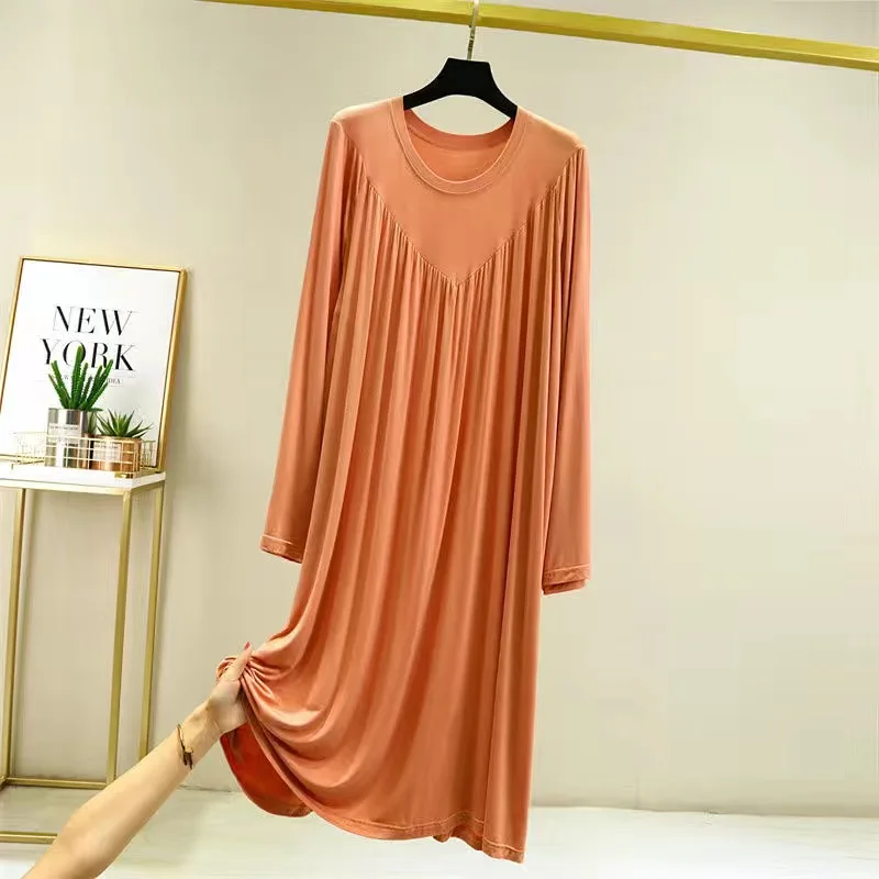 Casual Large Size Modal Cotton Nightgowns For Women Loose Long Sleeve Nightshirt Female Autumn Winter Spring Home Dresses