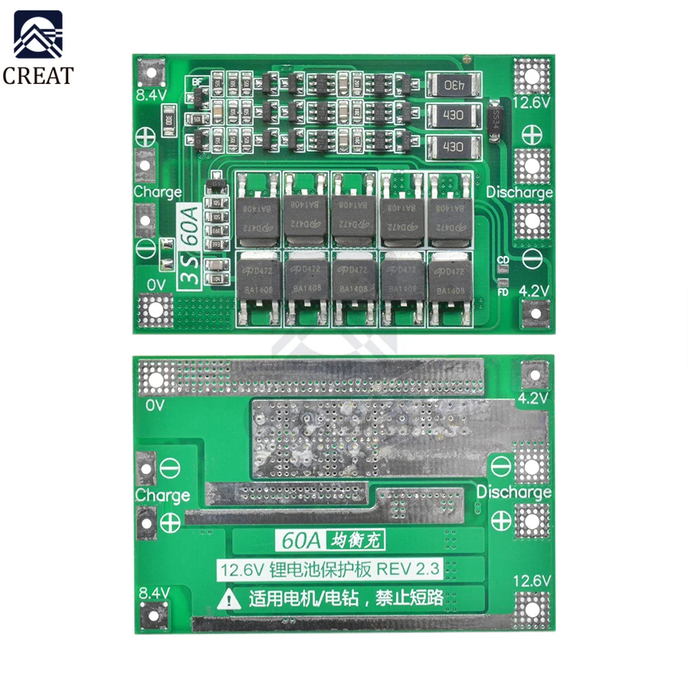 3S/4S Bms Balance Li-ion Lithium Battery Charger Protection Board 18650 BMS Equalizer Enhance/Balance 20A 30A 40A 60A 12V/24V