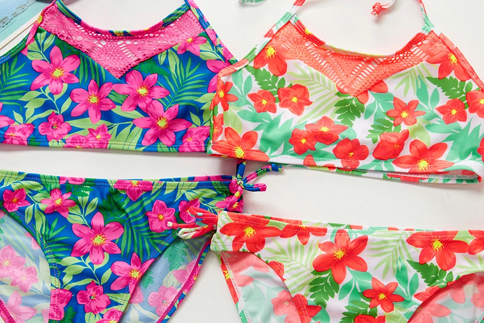 FINAL SALE!!! Tropical floral Girls Swimwear 7~15Year Girls Swimsuit Kids swimming suit Biquini Infantil Bikini Set