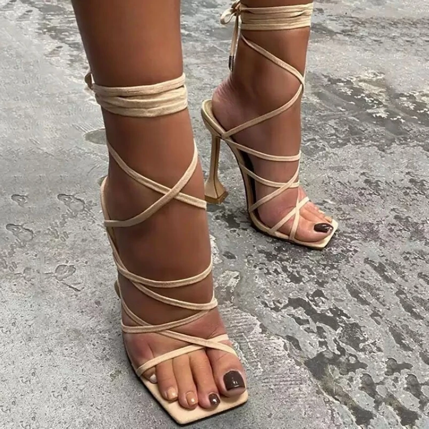 Women Summer Ankle Strap Sandals Ladies Thin High Heels Party Dress Shoes Female Fashion Sexy Sandal Woman Square Toe Shoe 2021