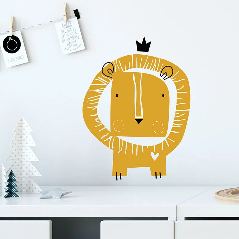 Hand Drawn Cartoon Lion Wall Sticker Kids Children's Room Home Decoration Wallpaper Bedroom Mural Removable Animals Stickers