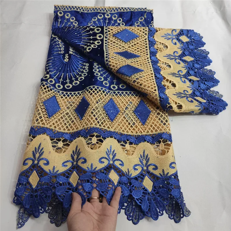 

African Lace Fabric 2021 High Quality Nigerian Guipure Cord Lace Latest Water Soluble Tissue For Wedding Party Sew Royal Blue