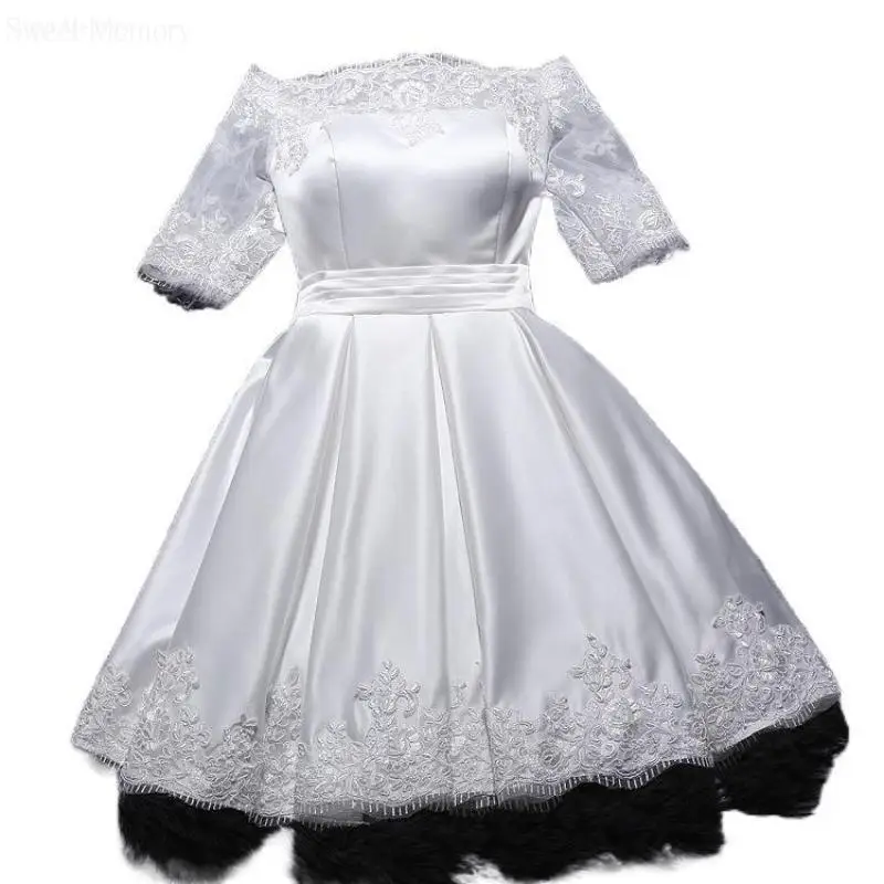 Sweet Memory-Vestidos de novia cortos de encaje de lujo, rojo, blanco, azul claro, bata de fiesta de graduación alta y baja, Vestidos de mujer, vestido hecho a medida