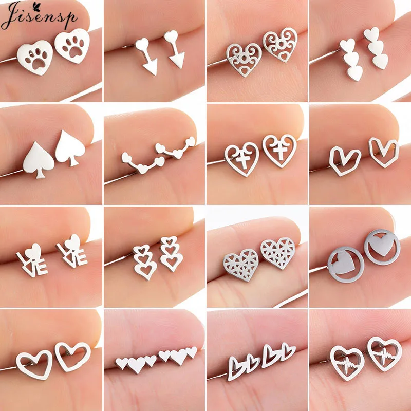 Minimalist Woman Fashion Earrings Small Stainless Steel Love Heart Studs Earrings 2021 Korean Jewelry Girlfriend Valentine Gifts