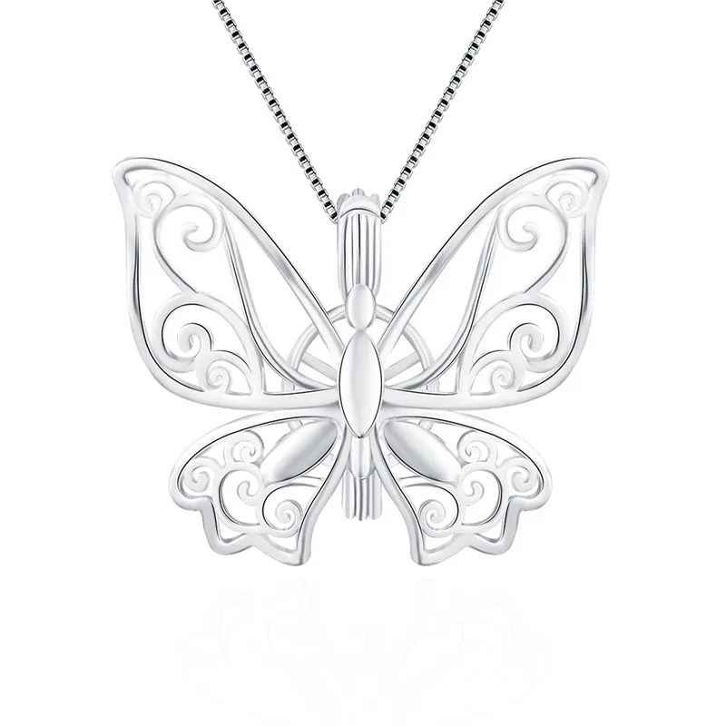 CLUCI Real Silver 925 Wedding Necklace Pendant Jewelry Elegant Butterfly Shaped Charms Pendant Silver 925 Pearl Locket SC194SB