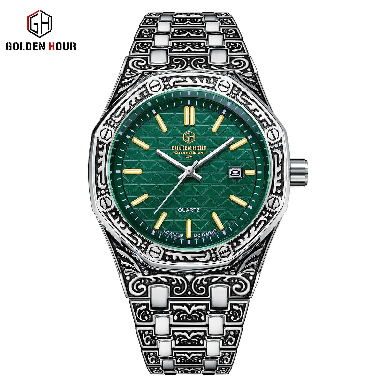 2023 Year Carve Vintage Watches Classic Green Water Ghost table waterproof Engrave Copy Quartz Watch bracelet Free shipping