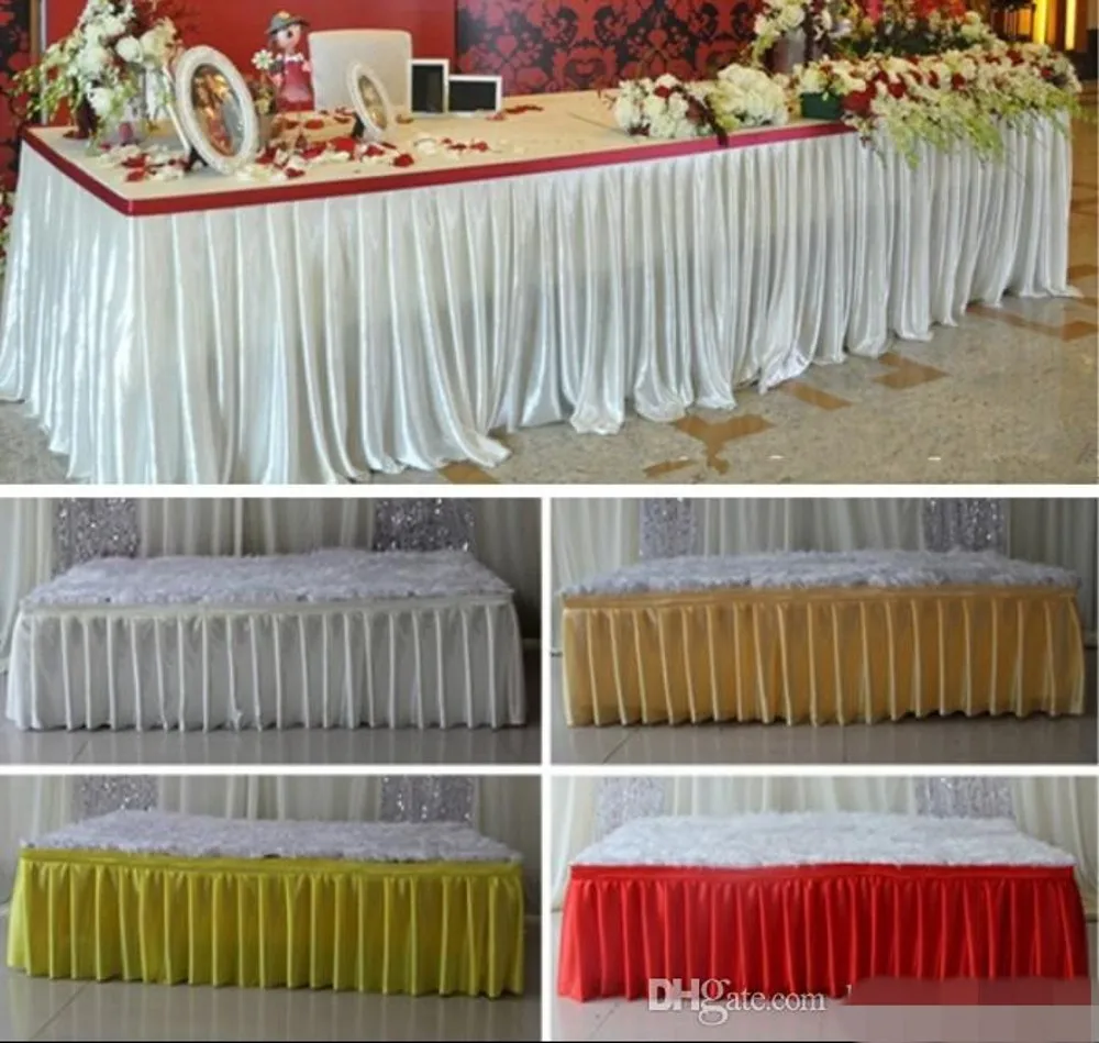 

3M Long Ice Silk Table Skirts Cloth Table Runners Decoration Wedding Pew Table Covers Hotel Event Party Decoration