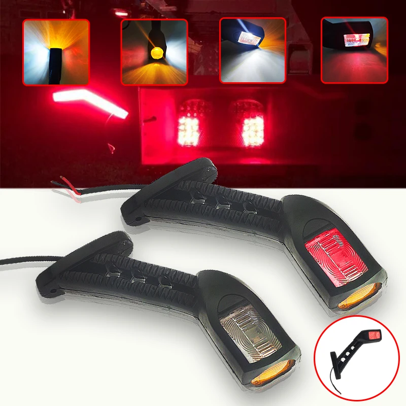 LED Side Marker Light 2PCS 12/24V Trailer Truck Van Caravan Side Stalk Outline Lamp Elbow Indicator