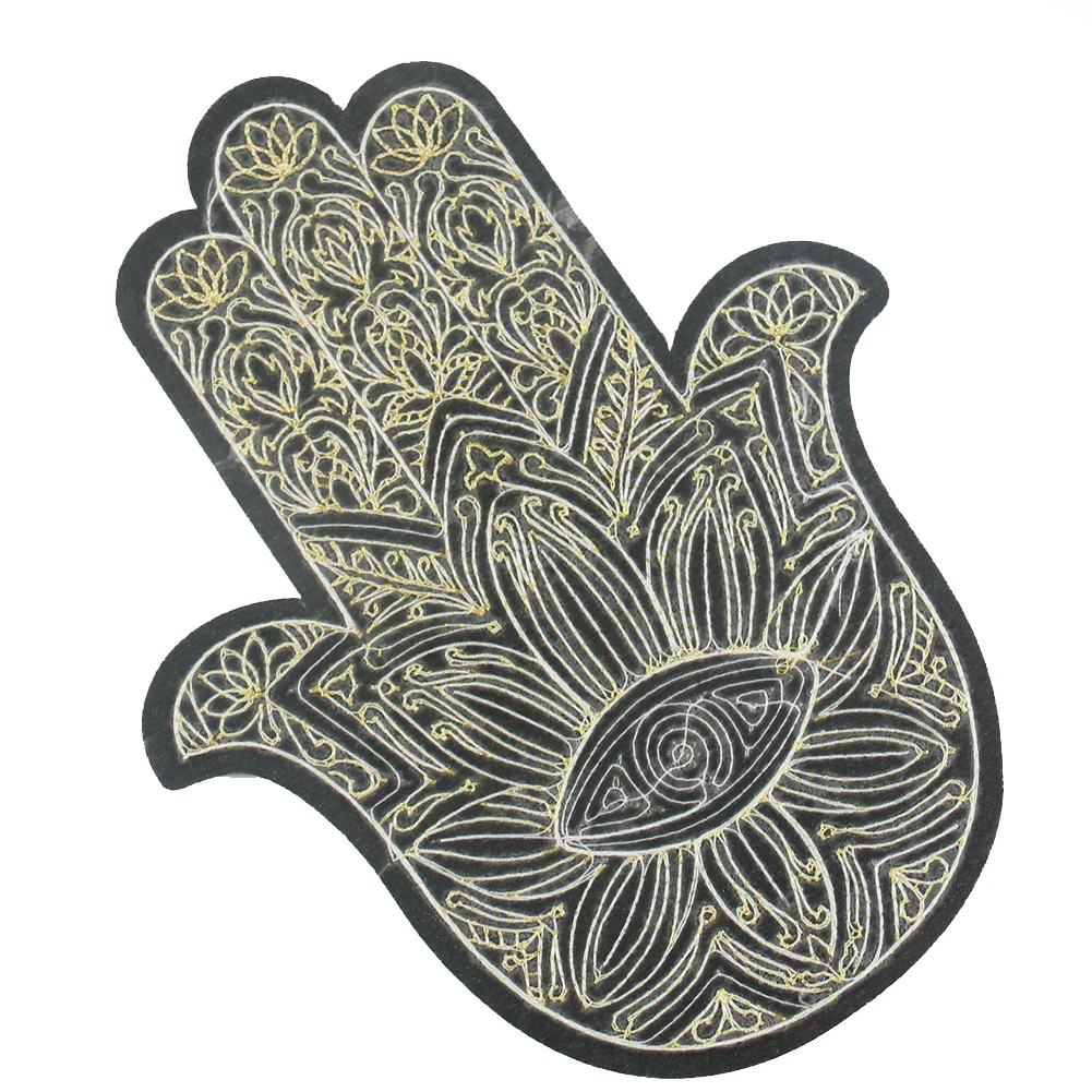 2PCS Fashion Hand Fatima Patches DIY Iron-On Patches for Clothes Sticker Hamsa Hand Embroidery Appliqued on Clothes Accessory