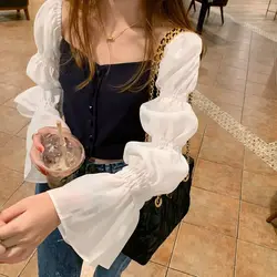 Woman Sweaters Femme Chandails Color Matching Fall Slim Fit Square Collar Sweater Short Top Pull Hiver