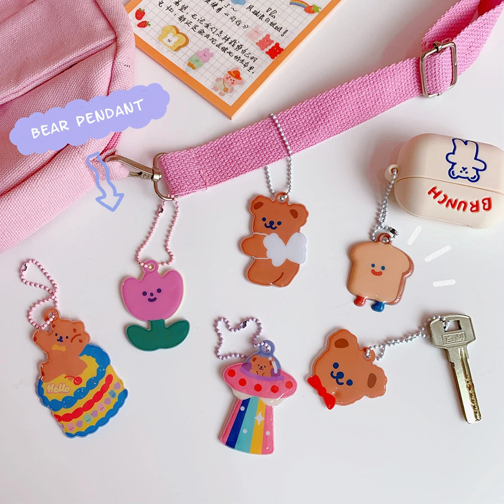 Ins Cartoon Bear Tulips Key Chain AirPods Earphone Shell Pendant Cute Bag Notebook Creative Decorative Pendant Key Management