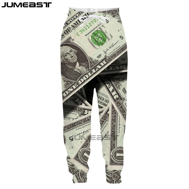 Jumeast Men Women 3D Money Dollar Banknote Oversized Streetwear Harajuku Casual Long Pants Sweatpants Spring Autumn Trousers