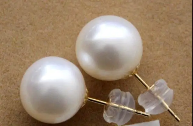 

free shipping charming a pair of 9-10mm natural south sea round whte pearl earring