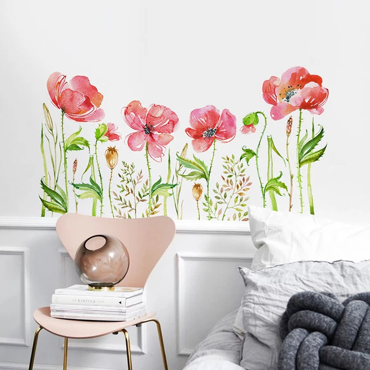 Grüne Blätter Blumen Fußleisten-Wandaufkleber Selbstklebende Schlafzimmer-Dekoration Tapete Wohnzimmer-Hintergrund Heim-Dekor Aufkleber – Detail 4