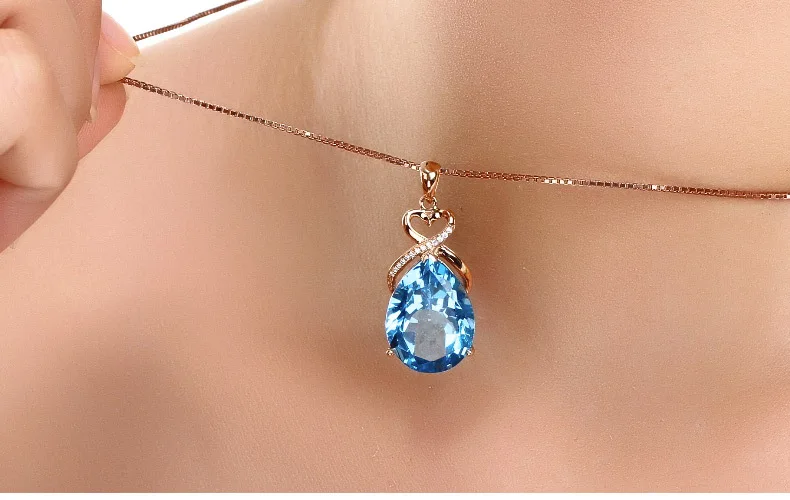 Collier pendentif saphir naturel pour femme, or rose 14 carats, topaze blanche de mariage bohème, pur PmotFine, bijoux fantaisie, luxe