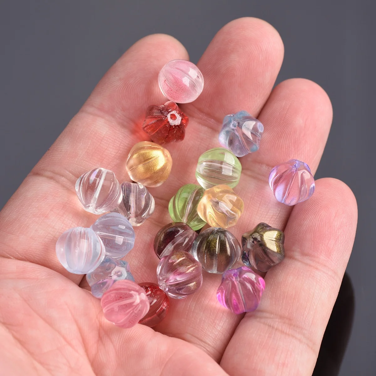 10pcs Round Pumpkin Shape 10mm Lampwork Crystal Glass Loose Spacer Beads lot for Jewelry Making DIY Crafts Findings