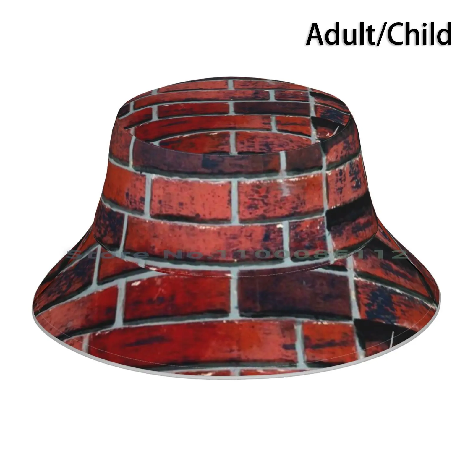 Untitled ( Brick Wall ) Bucket Hat Sun Cap Artist Stone Red Brick Acrylic Illusion Art Scenic Painting Foldable Outdoor