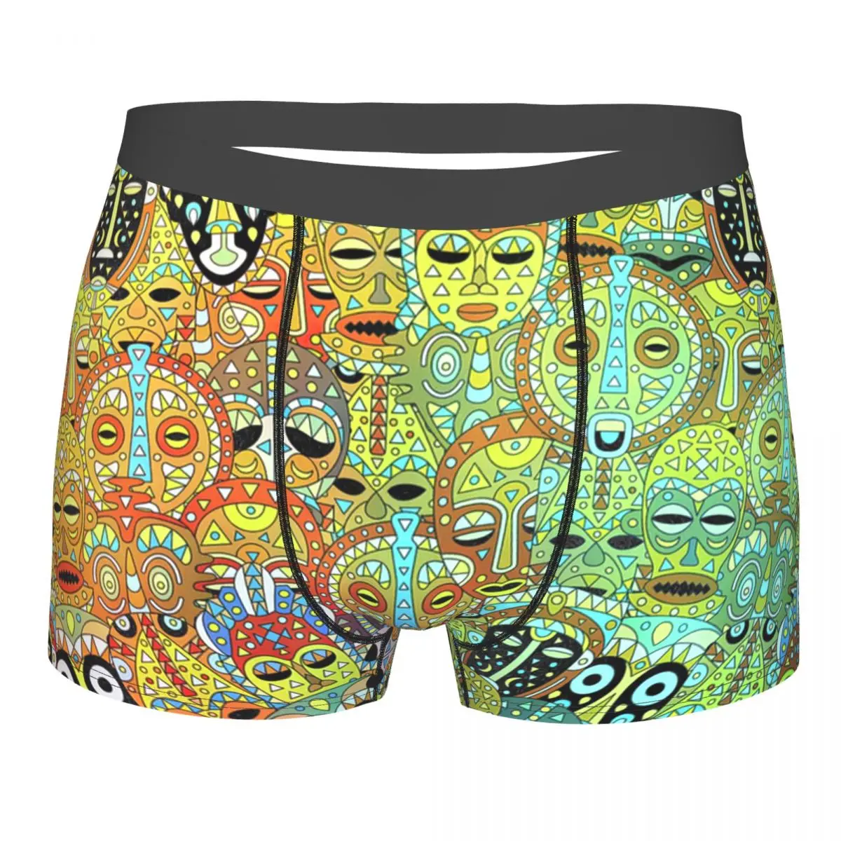 Tribal Mask Pattern Translucent With Gold Underpants Breathbale Panties Male Underwear Print Shorts Boxer Briefs