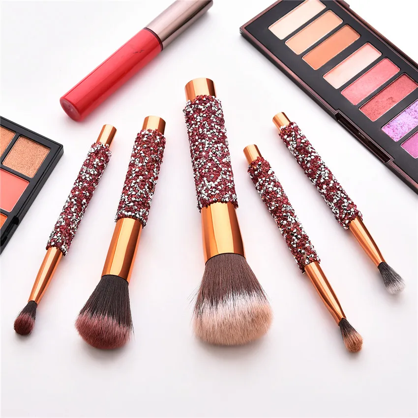 SAIANTTH 10pcs Rhinestone Crystal Glitter makeup brushes set Pro foundation blush brush blending concealer powder beauty tool