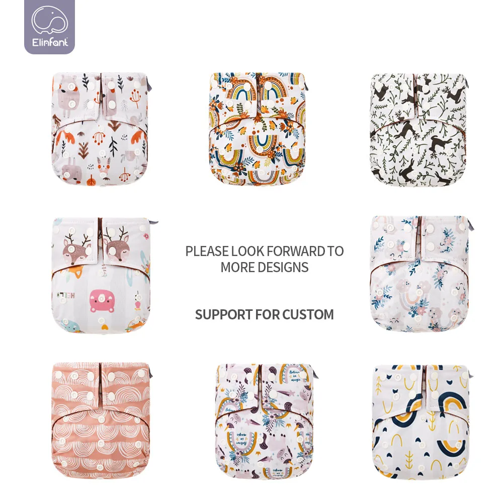 Elinfant New Arrival Print Fralda Ecologica Coffee Fleece Inner Waterproof Cloth Diaper