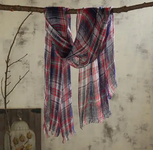 Spring And Summer New Pure Linen Plaid Scarf Women Light And Breathable Sweet Design Lady Shawl Scarves