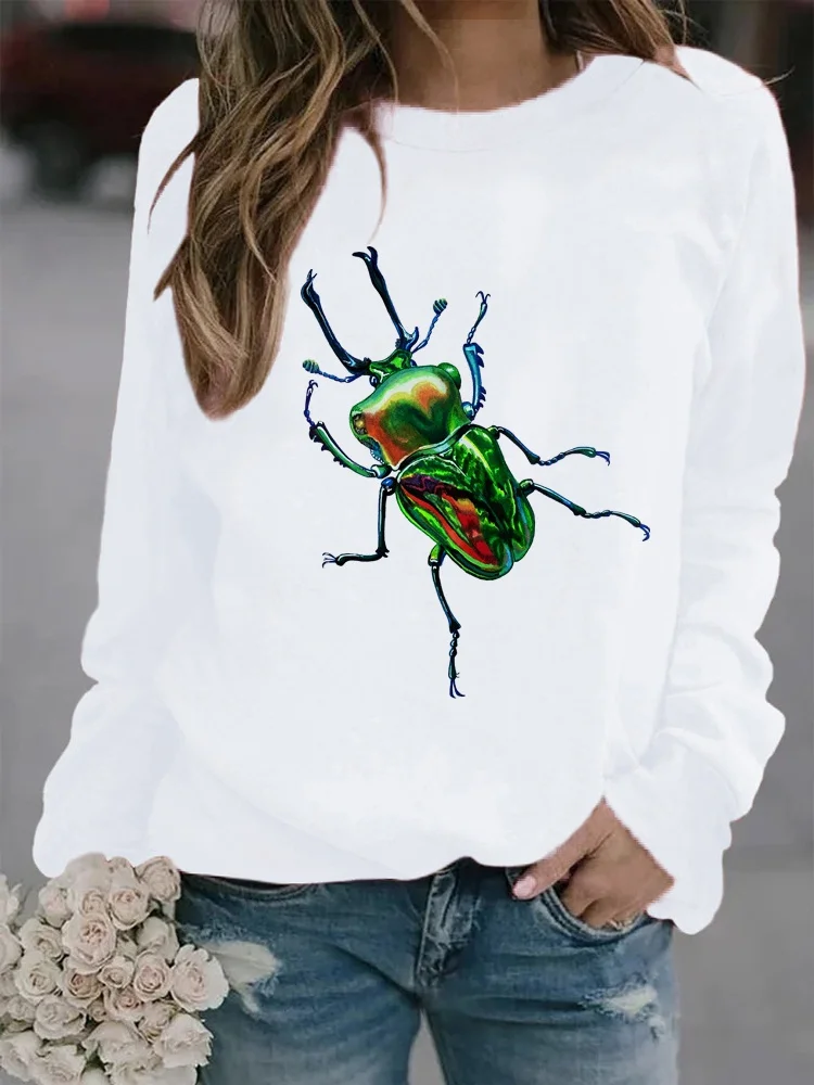 Women's Winter Fashion Plus Size Casual Insect Printed T-shirt Long Sleeve Round Neck Comfortable Sports Sweatshirt