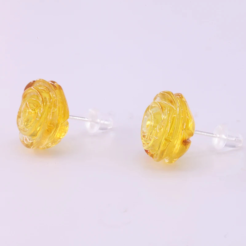 Natural Amber 13.5mm Flower Stud Earrings Fashion Trend Vintage Jewelry Earrings for Women Exquisite and Elegant Wedding Party