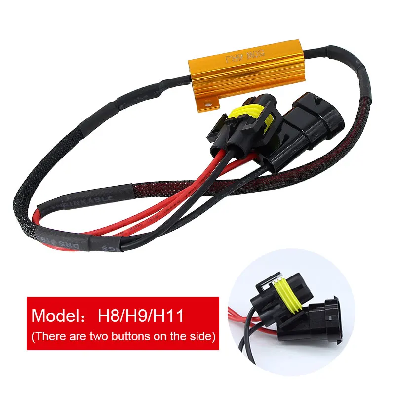 2PCS Error Free H4 H7 H8 H9 H11 9005 HB3 9006 HB4 Headlight Fog Light Xenon Lamp Bulb Decoder Resistor Wire Harness Adapter 50w